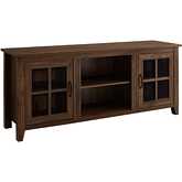 Simple 58" Glass Door TV Console in Dark Walnut Finish & Glass