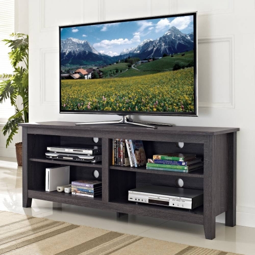 58" Distressed Charcoal Grey Wood TV Stand Console