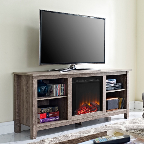 58" Driftwood TV Stand w/ Fireplace Insert