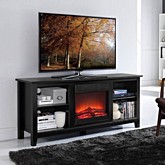 58" Black Wood TV Stand w/ Fireplace Insert