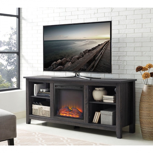 58" Wood Fireplace TV Stand Media Console in Charcoal