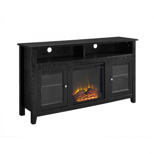 58" Wood Highboy Fireplace TV Stand in Black