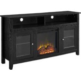 58" Wood Highboy Fireplace TV Stand in Black