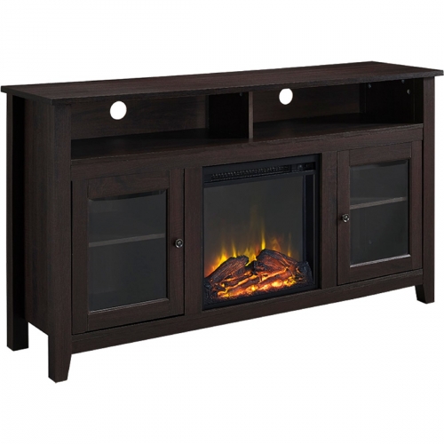 58" Wood Highboy Fireplace TV Stand in Espresso