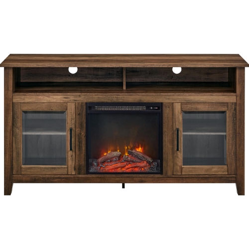 58" Fireplace TV Stand in Rustic Oak & Tempered Glass