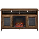 58" Fireplace TV Stand in Rustic Oak & Tempered Glass