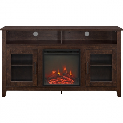 58" Wood Highboy Fireplace Media TV Stand Console in Brown