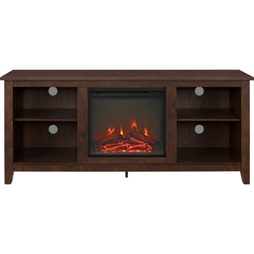 58" Wood Fireplace Media TV Stand Console in Brown