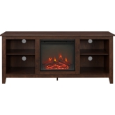 58" Wood Fireplace Media TV Stand Console in Brown