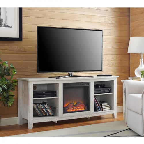 58" Wood Fireplace Media TV Stand Console in White