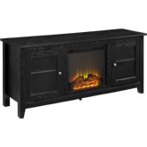 58" Black Wood Fireplace TV Stand w/ Doors