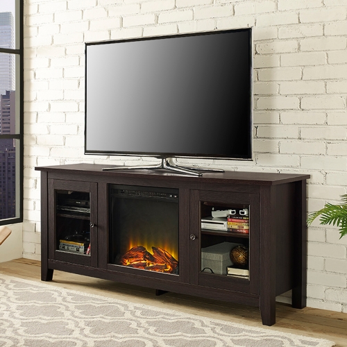 58" Fireplace TV Stand with Doors in Espresso