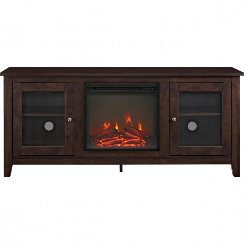 58" Wood Fireplace Media TV Stand Console in Brown