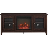 58" Wood Fireplace Media TV Stand Console in Brown