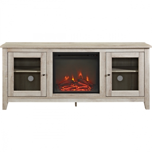 58" Wood Fireplace Media TV Stand Console in White Oak