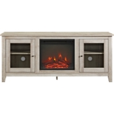 58" Wood Fireplace Media TV Stand Console in White Oak