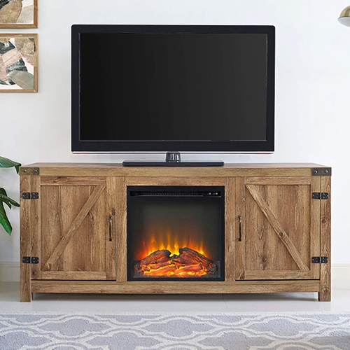 58" Barn Door Fireplace TV Stand in Barnwood