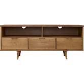 58" 3 Drawer Mid Century TV Stand in Caramel Solid Pine