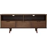 58" 3 Drawer Mid Century TV Stand in Walnut Solid Pine