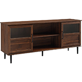 58" Glass & Wood Split Panel Door TV Stand in Dark Walnut