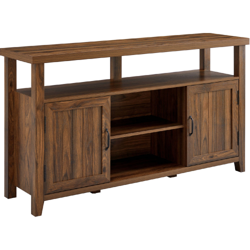 58" Groove Door Highboy TV Stand Console in Dark Walnut Finish