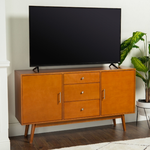 60" Mid Century Modern Wood TV Stand in Acorn