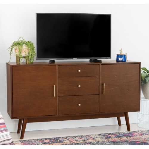 60" Mid Century Modern Wood TV Stand in Walnut