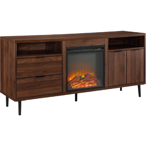 60" Modern Storage Fireplace TV Stand in Dark Walnut