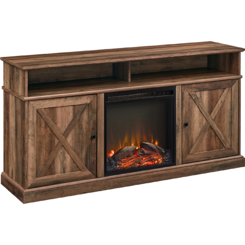 Cherrington 60" Highboy Barn Door Fireplace TV Stand in Reclaimed Wood & White