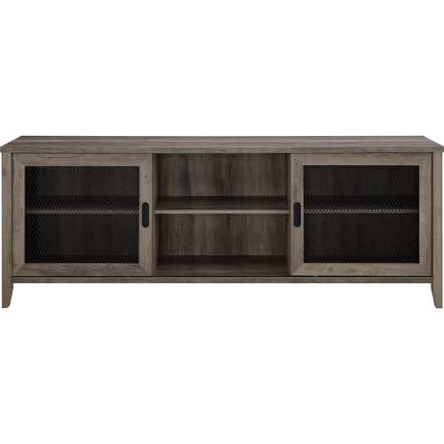 70" Industrial Sliding Mesh Door TV Stand in Grey Wash