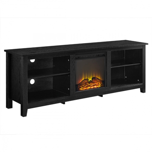 70" Black Wood Fireplace TV Stand