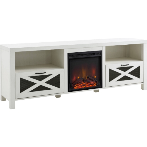 Farmhouse 70" Fireplace TV Stand w/ Drop Door in Brushed White