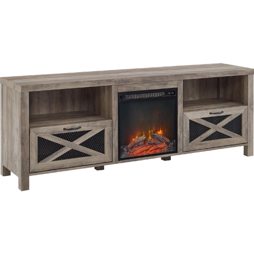 70" Rustic Farmhouse Fireplace TV Stand in Grey Wash