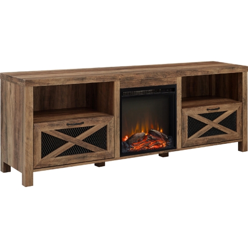 70" Rustic Farmhouse Fireplace TV Stand in Reclaimed Barnwood