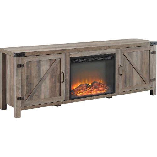 Barn Door 70" Fireplace TV Stand Console in Grey Wash Finish