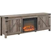 Barn Door 70" Fireplace TV Stand Console in Grey Wash Finish