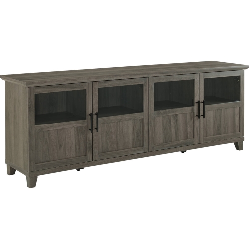 70" TV Stand w/ Glass & Wood Panel Doors in Slate Grey