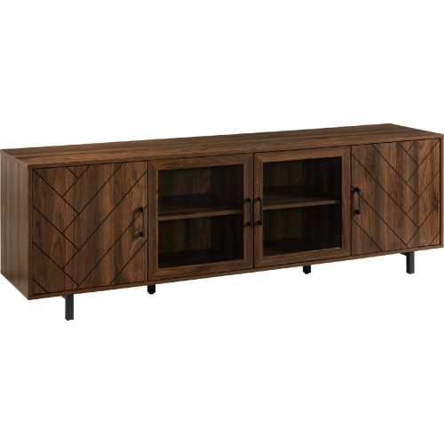 Herringbone 70" Groove 4 Door TV Stand in Dark Walnut Finish