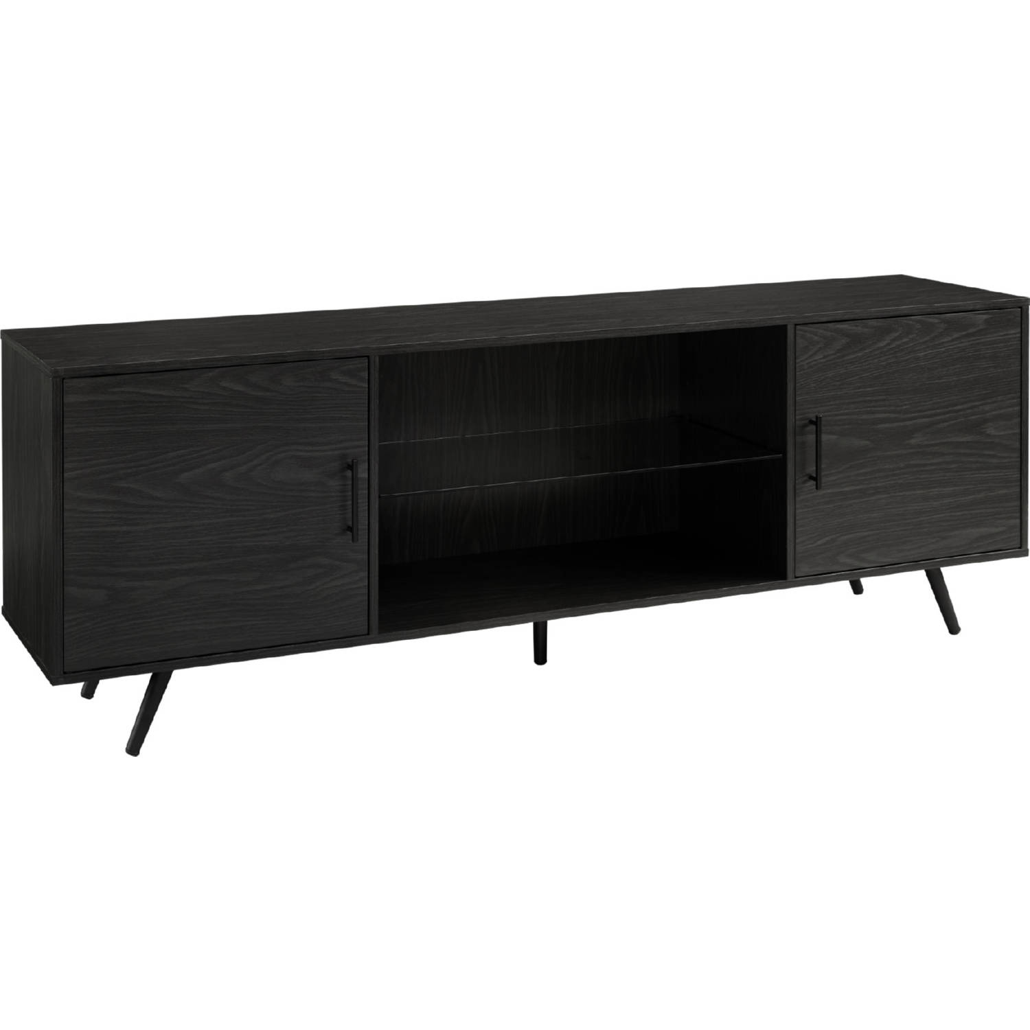 W. Trends 70 Nora Mid Century Modern Glass Shelf 2-Door TV Stand