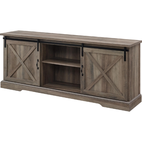 70" Sliding Barn Door TV Stand in Grey Wash Finish