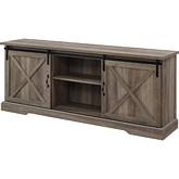 70" Sliding Barn Door TV Stand in Grey Wash Finish