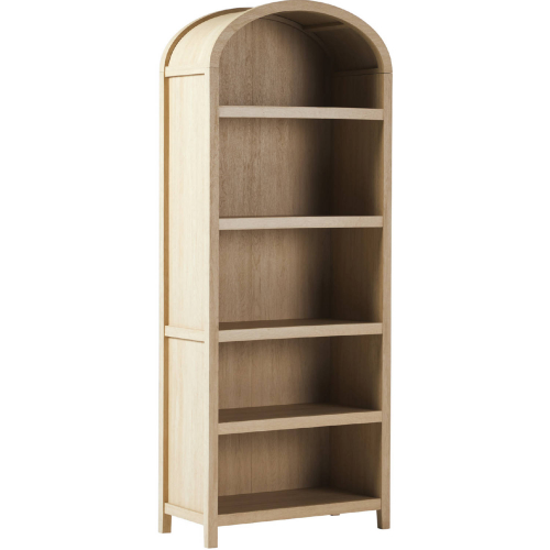 Chantelle Arched Bookcase w/ Open Shelves in Coastal Oak Finish Wood