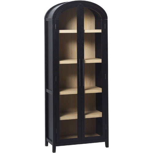 Chantelle Arched Bookcase w/ Glass Doors in Black & Oak Finish Wood