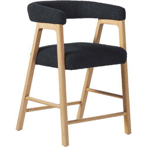 Ezra Curved Back Counter Stool in Black Boucle Fabric & Wood