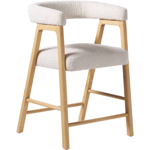 Ezra Curved Back Counter Stool in Ivory Boucle Fabric & Wood