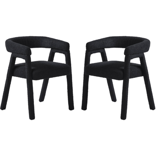 Ezra Curved Back Dining Chair in Black Boucle Fabric (Set of 2)