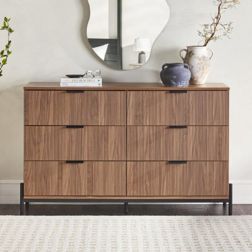 Paris 6 Drawer Dresser with Reeded Drawer Fronts in Mocha Finish