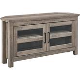 44" Modern Farmhouse Corner TV Stand in Grey Wash Finish