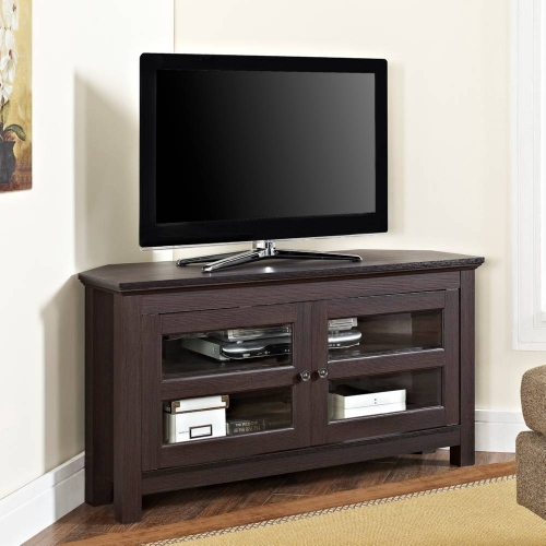 44" Espresso Wood Corner TV Stand