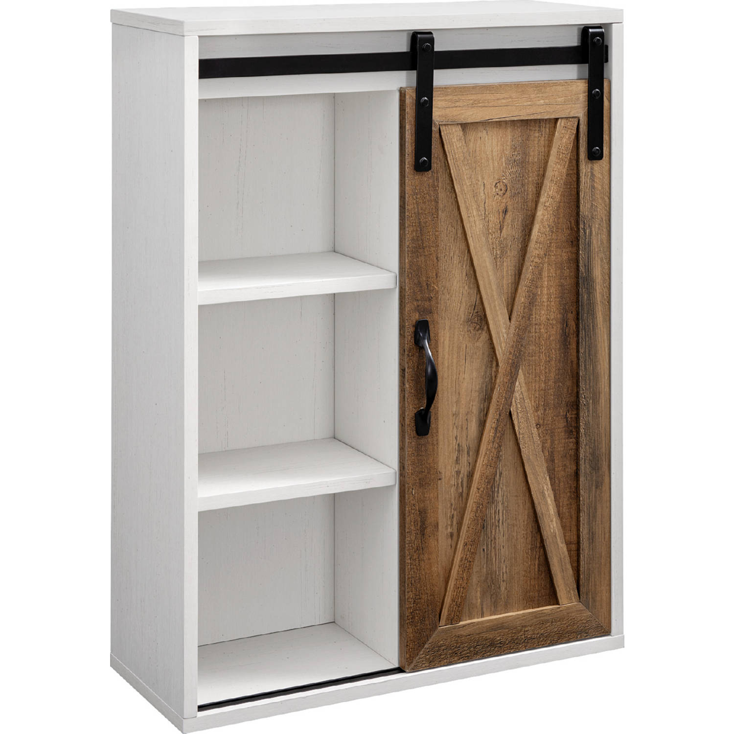 Barn Door Brushed White Storage Cabinet